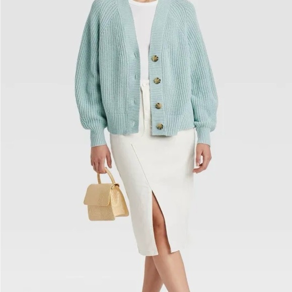 A New Day Aqua Blue Button Up Cardigan Sweater sz M - Picture 2 of 7